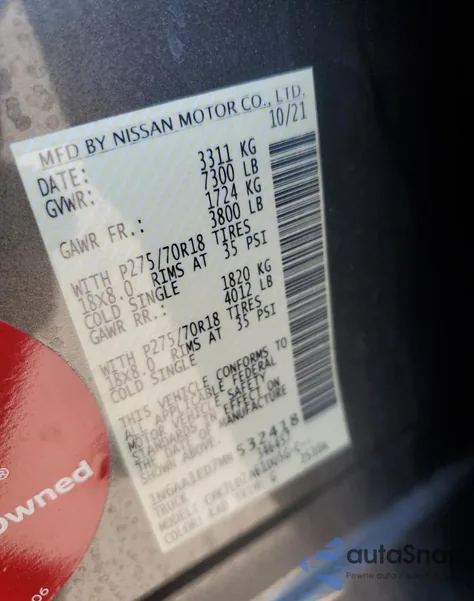 2021 Nissan Titan Sv z USA, uszkodzony, nr VIN 1N6AA1ED7MN532418